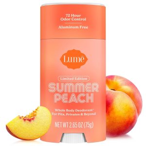 Lume Whole Body Deodorant - Smooth Solid Stick - 72 Hour Odor Control - Doctor Developed - Aluminum Free. Baking Soda Free and Skin Loving - 2.6 Ounce (Summer Peach) | 72 Hour Odor Control Aluminum Free Baking Soda Made USA deodorant women underarms private parts