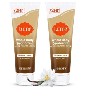 Lume Whole Body Deodorant - Cream Tube - 3 oz. 2 pk (Vanilla Bliss) | 72 Hour Odor Control Aluminum Free Baking Soda Paraben SLES Phthalate Alcohol Dye