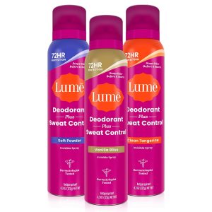Lume Sweat Control Deodorant Spray. 3 pk (combo scents) | 72-Hour Odor Control. Baking Soda Free. Antiperspirant Deodorant for Women